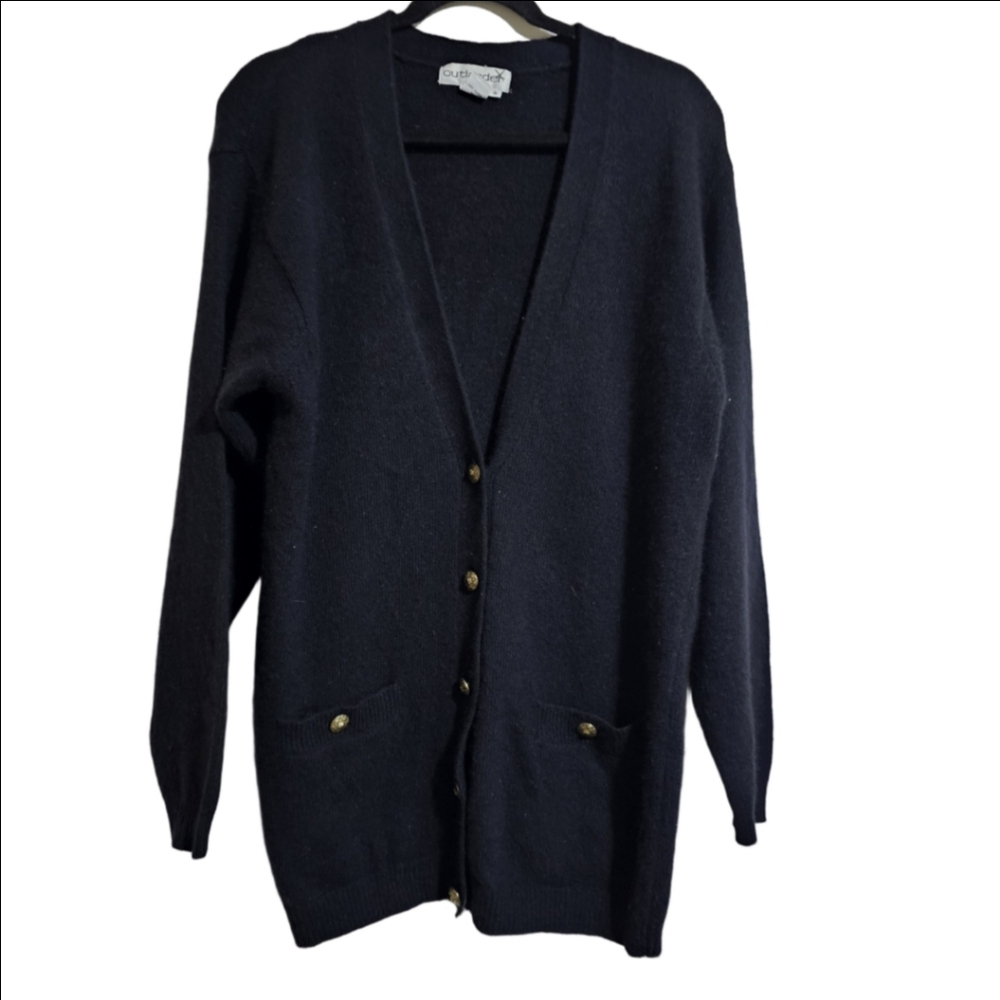 Outlander Navy Blue Cardigan with Gold Buttons Lambswool Angora Small